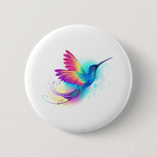 Badge Rond 5 Cm Exotic Rainbow Hummingbird