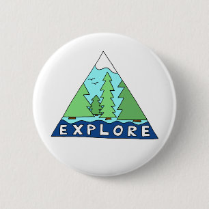 Badge Rond 5 Cm Explorez les montagnes de région sauvage de nature
