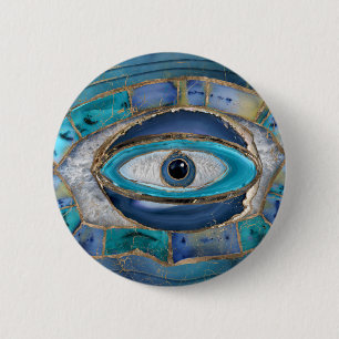 Badge Rond 5 Cm Eye Amulet Agate and gold
