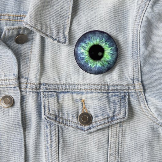 Badge Rond 5 Cm Eyeball Blue Green Cadeau Jolie (En situation)