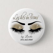 Badge Rond 5 Cm Eyelashes et Brosses - Or léger (Devant)