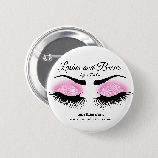 Badge Rond 5 Cm Eyelashes et Brosses - Rose (Devant & derrière)