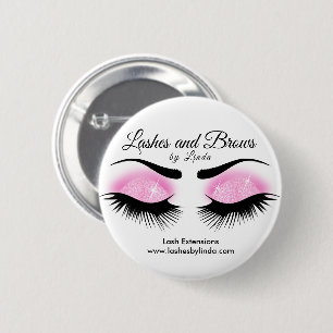 Badge Rond 5 Cm Eyelashes et Brosses - Rose