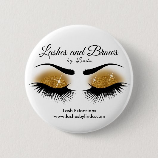 Badge Rond 5 Cm Eyelashes et Brows - Or (Devant)