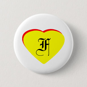 Badge Rond 5 Cm "F" Coeur Jaune Rouge Faire-part de mariage Le MUS