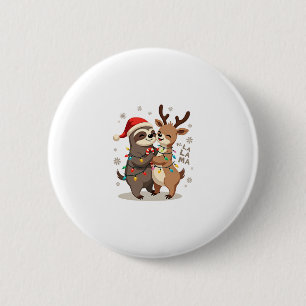 Badge Rond 5 Cm Fa La La Lama Illuminations de Noël Paresseux à Ch