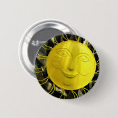 Badge Rond 5 Cm Face Soleil Jaune Lumineux Souriant (Devant & derrière)