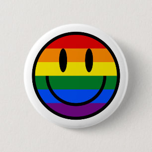 Badge Rond 5 Cm Face souriante arc-en-ciel