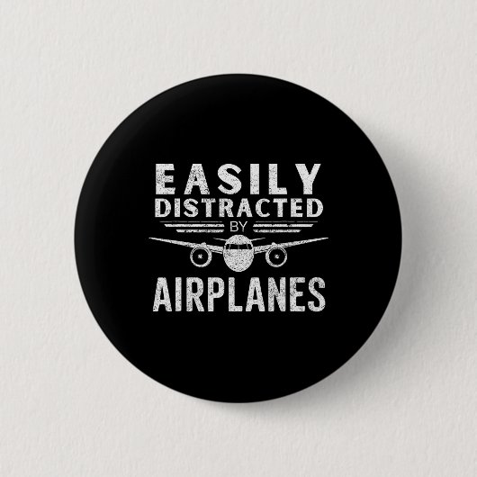 Badge Rond 5 Cm Facilement Distrait Par Les Avions Dans Funny Avia (Devant)