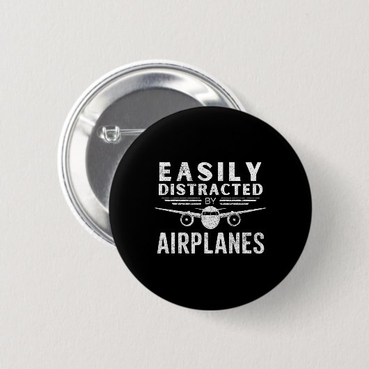 Badge Rond 5 Cm Facilement Distrait Par Les Avions Dans Funny Avia (Devant & derrière)