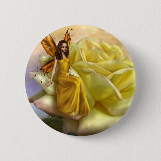 Badge Rond 5 Cm Faery de rose jaune (bouton) (Devant)