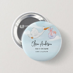 Badge Rond 5 Cm Faire-part de naissance bébé garçon cigogne bohème
