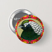 Badge Rond 5 Cm Faisan et fleurs d'Amherst (Devant & derrière)