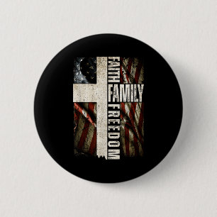 Badge Rond 5 Cm Faith Family Dom - Vintage Usa chrétien patriotiqu
