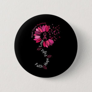 Badge Rond 5 Cm Faith Hope Fight Love Cancer du sein Sensibilisati