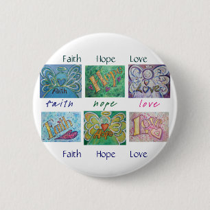 Badge Rond 5 Cm Faith Hope Love Angel Word Collage Bouton ou épine