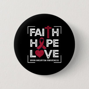 Badge Rond 5 Cm Faith Hope Love Cerveau Aneurysme Sensibilisation 