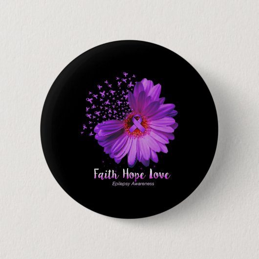 Badge Rond 5 Cm Faith Hope Love Epilepsy Awareness Sunflower (Devant)