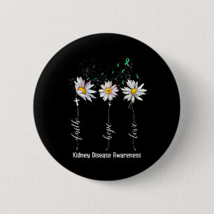 Badge Rond 5 Cm Faith Hope Love Maladie du rein Flower Gi