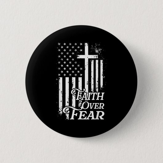 Badge Rond 5 Cm Faith Over Fear Christian American Flag Religious (Devant)
