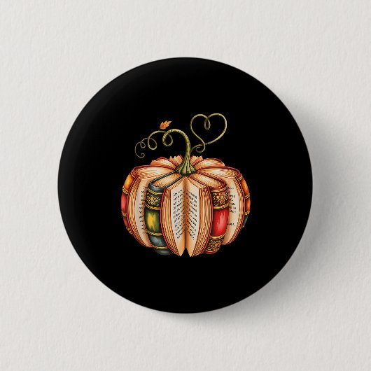 Badge Rond 5 Cm Fall Book Pumpkin Fall Librarians Bookworm Teacher (Devant)