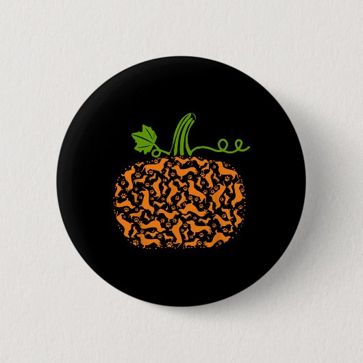 Badge Rond 5 Cm Fall Dachshund Doxin Citrouille Amusant Halloween  (Devant)