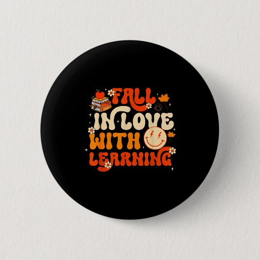 Badge Rond 5 Cm Fall In Love With Learning Autum Thanksgiving Teac (Devant)