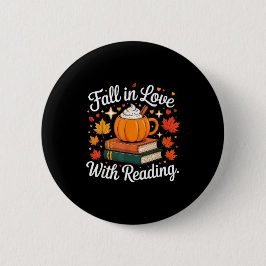 Badge Rond 5 Cm Fall In Love With Reading Autumn Pumpkin Mug Book (Devant)