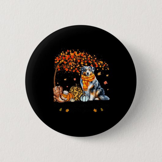 Badge Rond 5 Cm Fall Maple Tree Print Dog Lover Happy Thanksgiving (Devant)