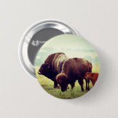 Badge Rond 5 Cm Famille de Buffalo Américain (Bison) (Devant & derrière)