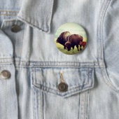 Badge Rond 5 Cm Famille de Buffalo Américain (Bison) (En situation)