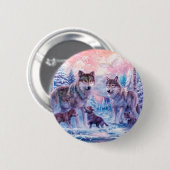 Badge Rond 5 Cm Famille De Loups Peignant (Devant & derrière)