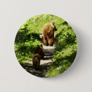 Badge Rond 5 Cm Famille d'ours Brown