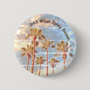 Badge Rond 5 Cm Famille Réunion Faded Photo Palm Trees Paradise