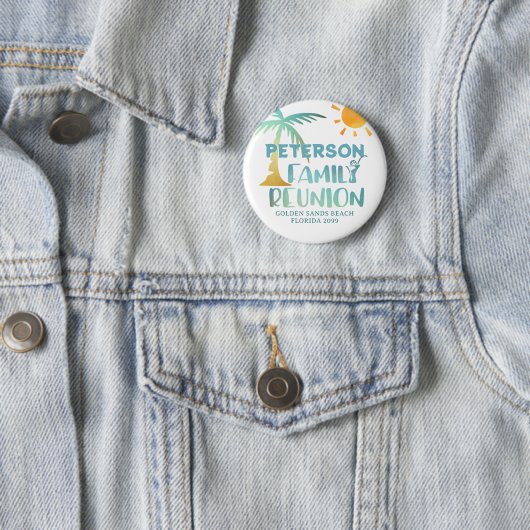 Badge Rond 5 Cm Family Reunion Palm Tree Beach Nom (En situation)