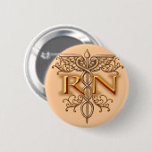 Badge Rond 5 Cm Fancy Copper Caduceus RN Nurse custom namepin (Devant & derrière)