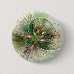Badge Rond 5 Cm Fantaisie Abstraite Moderne Fleur Fractale Colorée