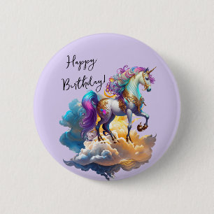 Badge Rond 5 Cm Fantaisie de licorne magique nuages romance annive