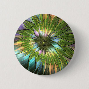 Badge Rond 5 Cm Fantaisie florale fractale couleur lumineuse Art