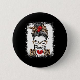 Badge Rond 5 Cm Fantaisie Gants de boxe Messy Bun Boxing Maman