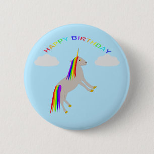 Badge Rond 5 Cm Fantasy Birthday Unicorn Rainbow and Clouds