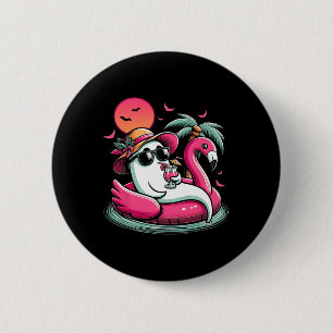 Badge Rond 5 Cm Fantôme Dans Le Flamant rose Lifebuoy Sur Un Bassi