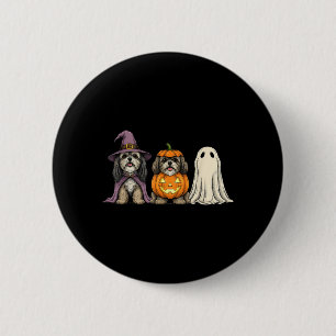 Badge Rond 5 Cm Fantôme effrayant Lhasa Apso Citrouille Halloween