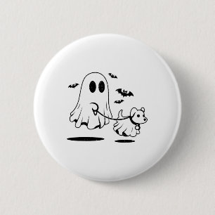 Badge Rond 5 Cm Fantôme Marche Chien Habillé Comme Fantôme Drôle H