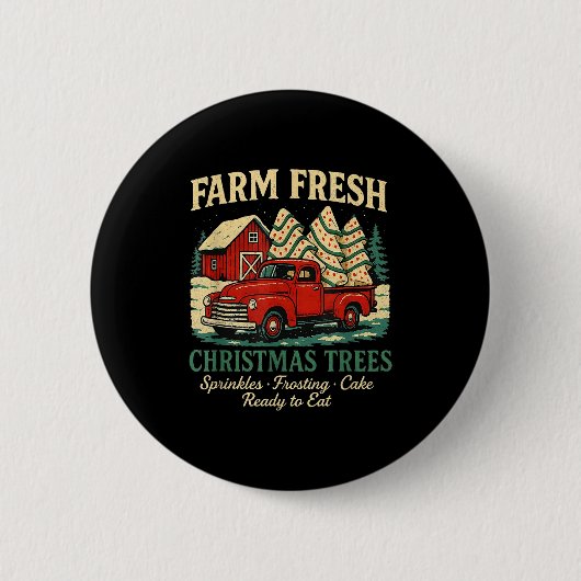 Badge Rond 5 Cm Farm Fresh Debbie Christmas Cake Retro Red Truck H (Devant)