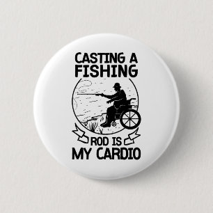 Badge Rond 5 Cm Fauteuil Roulant Pêcheur Bateau Handicap Poche