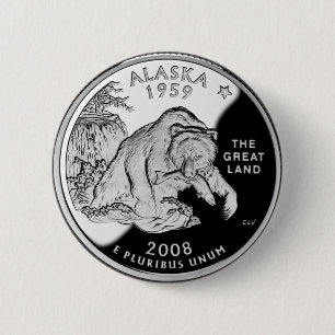 Badge Rond 5 Cm Faux Alaska State Quarter The Great Land Grizzly