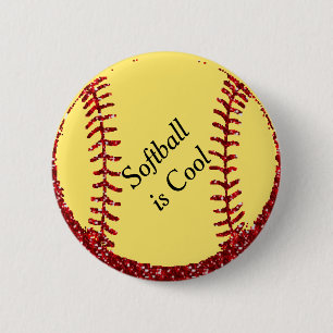 Badge Rond 5 Cm Faux ballon de softball ou baseball rouge pailleté