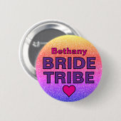 Badge Rond 5 Cm Faux Parties scintillant Mariée Tribu Nom personna (Devant & derrière)