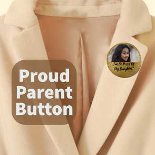 Badge Rond 5 Cm Faux Shimmer Gold Fière Parent Graduation Photo